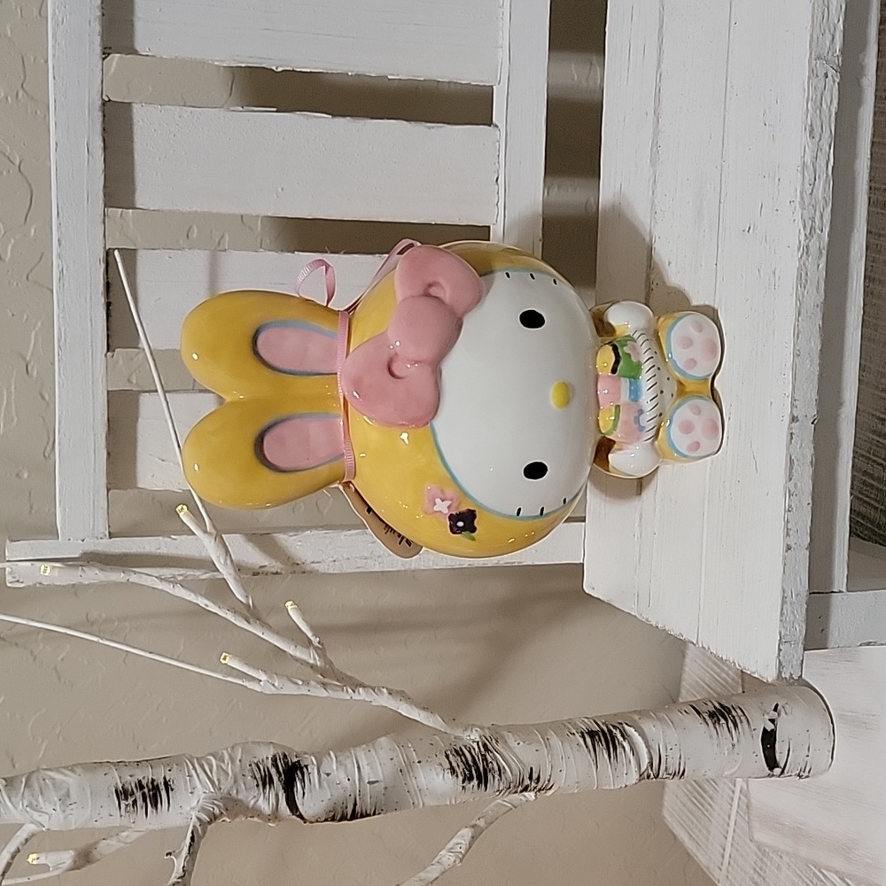 Hello Kitty Yellow Pink Bunny Ceramic Figurine